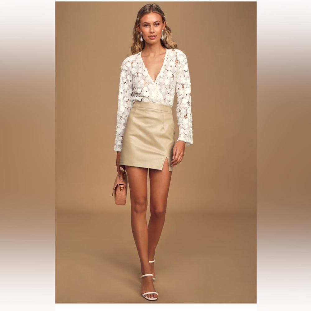Lulus Blossom On Over White Lace Faux Wrap Long Sleeve Bodysuit